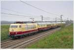 103 235 mit dem TEE-Rheingold auf der Fahrt von Wien nach Budapest; D16141 nahe Gramatneusiedl, 24.4.2010.