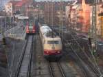 103 222-6 mit einem Gleismesszug in Hildesheim am 09.02.11 10 minuten vor der abfahrt Standort Ohlendorferbrcke