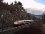 DB 103 222 hatte die Ehre am 01.12.12 den EC 13393/SD 17947 (Mnchen Hbf - Kufstein - Innsbruck Hbf) zu ziehen, aufgenommen an der Jenbacher Steinwand.