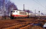 103189-7 mit IC 509 Kommodore am 24.2.1987 um 10.42 Uhr in Osnabrück - Hörne Richtung Münster.