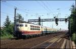 103154 hat am 23.5.1989 Osnabrück HBF verlassen und ist in der Neustadt kurz vor Hörne mit dem IC 715 Patrizier um 12.45 Uhr in Richtung Ruhrgebiet unterwegs.