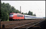 103101 ist hier bei Neubeckum am 27.7.1994 um 10.56 Uhr mit einem Interregio in Richtung Hamm unterwegs.