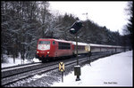 103212 hat hier am 21.01.1996 um 13.00 Uhr mit dem IC 521 nach Nürnberg fast den Scheitelpunkt im Wiehengebirge bei Ostercappeln Haren erreicht.