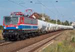 Bf Angersdorf am 07.09.04.: 109 028-1 der PE-Cargo mit ihrem leeren Zementzug nach Deuna.