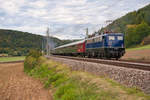 Nachschuss auf die Pendelfahrt Treuchtlingen-Eichstätt Bahnhof bei Breitenfurt. Gezogen wurde von der Bayerischen S3/6, geschoben von 110 262, 29.09.2019