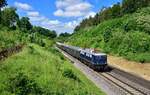110 228 mit einem Sonderzug am 10.06.2023 bei Sinngrün.