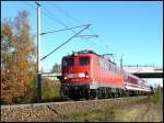 110 200-3 mit DZ 40889 von Binz nach Köln Deutzerfeld am 04.11.2007 zwischen Hbf Stralsund und Hp Grünhufe.