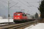 110 231 mit DZ 13221 „Treski“ (Bruxelles-Midi – Zell am See) am 13.02.2010 bei Niederaudorf.