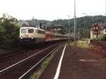 110 132-8 mit RegionalExpress auf Bahnhof Andernach am 19-7-2000.