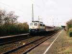 110 256-7 mit eine berbringungsfahrt zwischen Mnster und Osnabrck auf Bahnhof Lengerich am 23-4-2001.