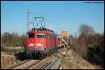 110 418-1 schiebt am 08.02.08 RB 37159 von Aalen nach Donauwrth, aufgenommen kurz vor Nrdlingen.