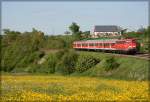 110 454-6 war am 7.05.2009 mit ihrer RB auf der Strecke Donauwrth-Aalen unterwegs.