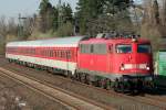 Die 110 490-0 zieht den AZ 1311 von Dortmund Bbf durch Angermund zur Bereitstellung nach Dsseldorf Hbf am 20.03.2011
