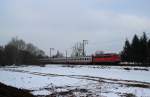 110 436-3 fuhr am 25.01.2013 mit dem IC 130 von Norddeich Mole nach Luxemburg, hier bei Nttermoor.