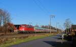 110 406-6 fuhr am 02.02.2013 mit dem IC 134 von Norddeich nach Koblenz, hier in Leer.