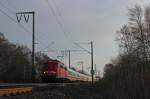 110 401-7 fuhr am 09.02.2013 mit dem IC 133 von Koblenz nach Norddeich, hier bei Neermoor.