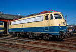   Die DB 110 300-1 (91 80 6110 300-1 D-DB), ex DB E 10 300, wurde am 24.08.2019 beim alljährliche Lokschuppenfest im Südwestfälischen Eisenbahnmuseum in Siegen präsentiert.