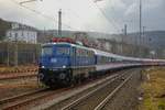 110 428-0 TRI mit Fußballsonderzug nach Paderborn in Wuppertal Steinbeck, Januar 2020.