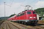 Siegen 11.06.2007 Hilfstriebfahrzeug fr einen defekten RE 99     (110 411-6)