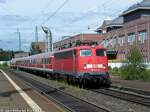 110 443-9 zieht ihre RB am 2.7.07 in den Bahnhof Gieen.