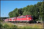 110 418 bringt am Abend des 04.07.08 RB 37168 von Donauwrth nach Aalen, aufgenommen bei der Einfahrt in den Goldshfer Bahnhof.