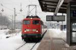 Die Frankfurt Mainerin 110 434-8 war mit einem Leerpark einer n-Wagen Garnitur zu Gast im Magdeburger Hbf.