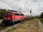 110 483 mit lerrem IC 2417 beim Ankunft in Flensburg und bereitet fr den Fahrt nach Kln Hbf vor, Aufnahme am 28.08.2011