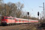 Am 26.3.12 fuhr die 110 429 mit einem umgeleiteten RB 35 Verstrker durch Ratingen-Lintorf.