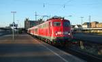 110 469-4 steht am Morgen des 02.10.2011 im Bahnhof Minden(Westf) und wartet auf die Abfahrt als RB 14805 nach Rotenburg/Wmme 