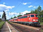 BR 110 424-9 am letzten Halt vor dem Zielbahnhof Aalen.