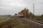 110 480-1 mit RB 14807 Minden(Westf) - Rotenburg(Wmme), kurz hinter dem Bahnhof Heimsen.