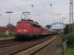 110 438-9 mit RB 31783 Salzbergen-Mnster Hauptbahnhof auf Bahnhof Salzbergen am  10-7-2012.