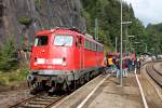 110 468-6 vom Verein  Die Bügelfalte 110 488  am 13.09.2014 auf Gleis 3 in Triberg während den Triberger Bahnhofstagen.