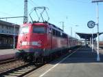 Am 26.04.07 satnd die Br.110 474-4 im Aalener Bahnhof bereit zur Abfahrt nach Crailsheim.