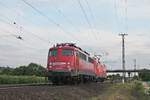 Nachschuss am 21.05.2018 auf BTE 110 491-8, welche am Zugschluss eines Lokzuges von 1116 136 hing, als sie bei Müllheim (Baden) in Richtung Schweizer Grenze fuhren.