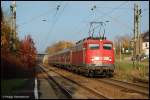 110 414-0 schiebt am Nachmittag des 31.10.07 eine RegionalBahn von Aalen nach Donauwrth, hier am Hp Hofen(b Aalen) aufgenommen.