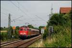 110 454 war am 10.Juli 2008 nach Aalen unterwegs. Aufgenommen zwischen Goldshfe und Hofen(b.Aalen).