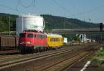 110 343-1 mit einem Messwagen in Fahrtrichtung Sden durch Bad Hersfeld. Aufgenommen am 01.09.2009.