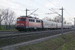 Die 110 352-2 mit dem BahnTouristikExpress zwischen Growudicke und Rathenow in Richtung Berlin. 23.04.2010