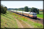 E10 1309 mit AKE-Rheingold von Leipzig nach Köln, bei Zschortau am 31.08.2016.
