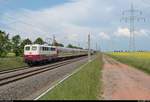 110 169-0 der Euro-Express Sonderzüge GmbH & Co. KG als Sonderzug anlässlich des Herrentags bzw. Christi Himmelfahrt von Köln Hbf nach Leipzig Hbf fährt in Braschwitz auf der Bahnstrecke Magdeburg–Leipzig (KBS 340). Grüße an den Tf! [10.5.2018 | 14:57 Uhr]