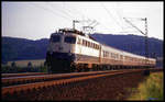 110416 war am 2.7.1991 um 19.39 Uhr mit dem E 3389 nahe des Mittellandkanals nach Bremen unterwegs.