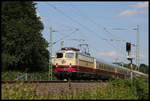 Am 23.06.2019 kam AKE E 10 1309 mit dem historischen Rheingold aus Binz über die Rollbahn zurück.