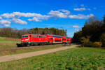 111 022 DB Regio als RE 4860 (M�nchen Hbf - N�rnberg Hbf) bei Mimberg, 06.04.2022