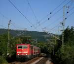 Am 10.05.08 ist 111 099 mit einer Regionalbahn nach Frankfurt (Main) HBF bei Heidelberg Pfaffengrund/Wieblingen unterwegs.