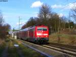 111 111 bei herrlichem Frhjahrswetter mit dem RE10422 (RE4) am Hacken zwischen Geilenkrichen und bach-Palenberg am 27.02.10