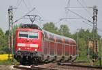 111 149-1 mit dem RE10416 nach Aachen am Km 25.6 zwischen Geilenkirchen und bach-Palenberg, 19.5.10