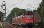 RE4 nach Dortmund mit Schublok 111 153-3 am Km 28.8 bei Geilenkirchen, 22.6.10