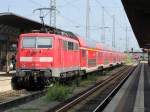 3.6.2011 16:28 DB AG 111 130-1 am Ende eines RE aus Frankfurt (Main) Hbf nach Nrnberg Hbf kurz nach der Ankunft im Bahnhof Bamberg.