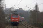 Die 111 155 am 29.01.2012 mit dem RE4 (Dortmund - Aachen) in Aachen Schanz.